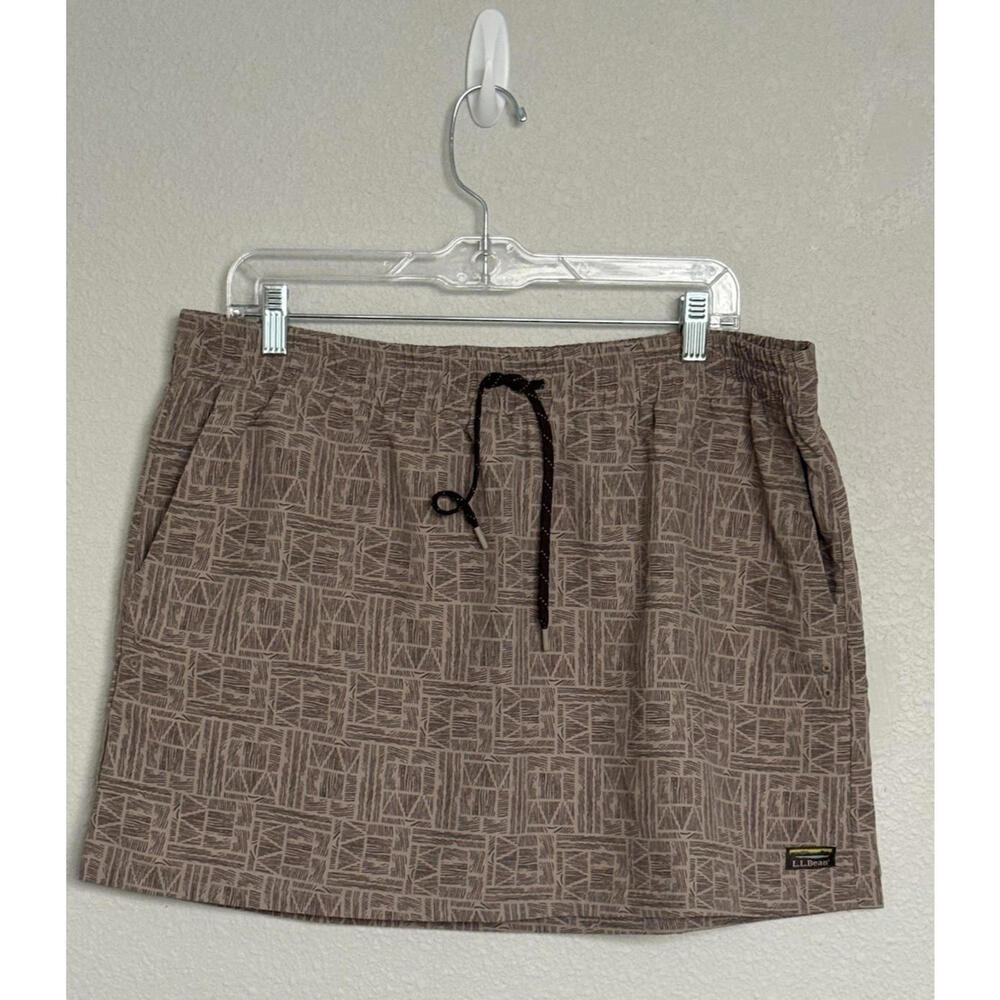 LL Bean Skirt Womens  Large Brown Geometric‎ Tidewater Mini Outdoor Pockets